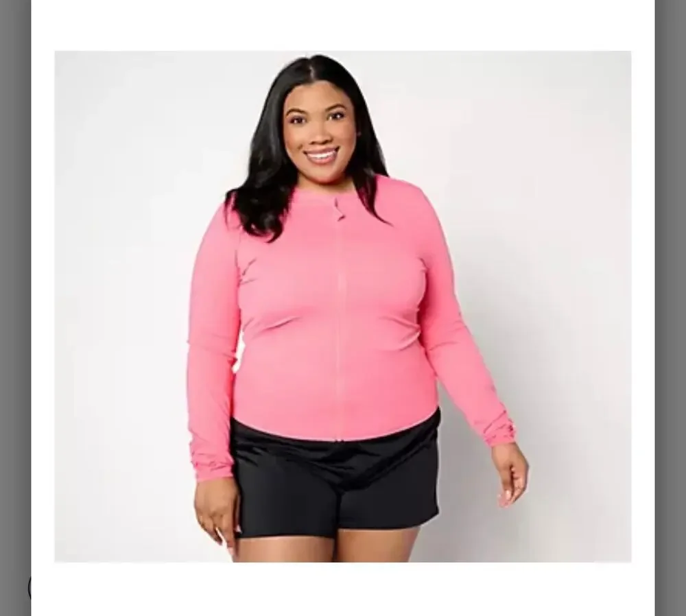 Kim Gravel x Swimsuits For All Zip-Front Swim Cardigan coral  Sz 18 W